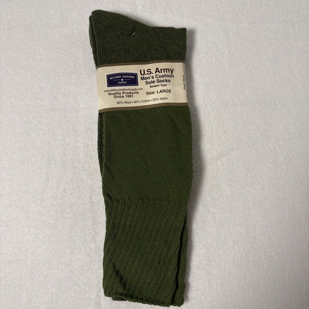 Mens Cushion Sole Stretch Type Socks Army Green  Wool Blend‎ Large 2 Packs